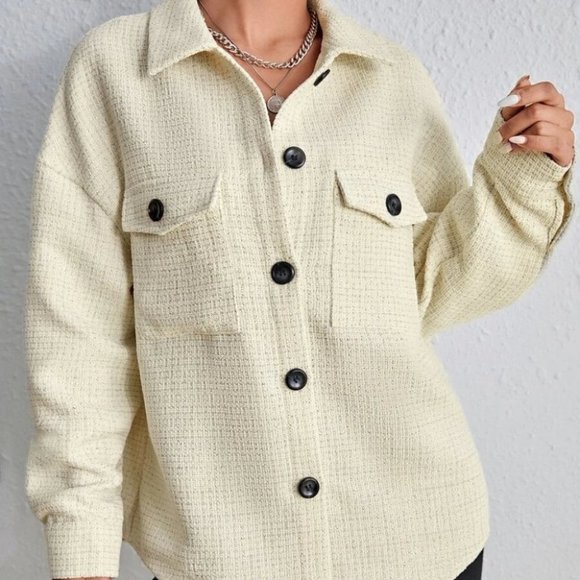 Casual Comfy Plaid Print Flap Pocket Overcoat Jacket Shacket Coat - Picture 5 of 10